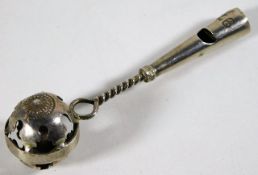 An antique white metal whistle & rattle 12.9g