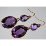 A pair of 9ct gold mounted amethyst earrings 8.4g