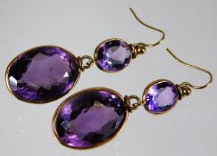 A pair of 9ct gold mounted amethyst earrings 8.4g