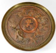 A brass & copper tray with rococo style relief dec