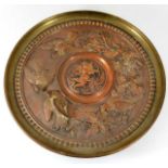 A brass & copper tray with rococo style relief dec