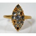 An antique 18ct gold ring set with paste stones, s