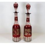 Two Bohemian glass wine decanters, tallest 15in, o