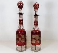 Two Bohemian glass wine decanters, tallest 15in, o