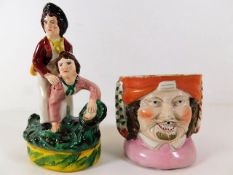 Two Staffordshire pottery items, tallest 6in