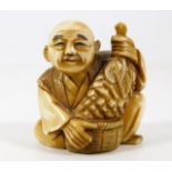 A c.1920 Japanese ivory netsuke 1.5in tall, signed
