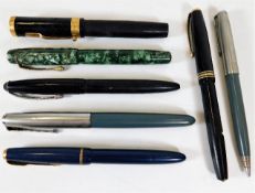 Seven pens including three Parker pens & a Swan with 14ct nib