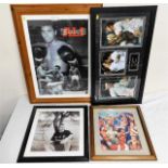 Four sports related framed photographs including a