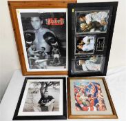 Four sports related framed photographs including a