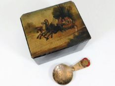 Painted metal lined box with caddy spoon