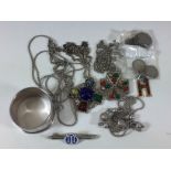 A small quantity of sixpences, a small quantity of costume jewellery including a white metal bracele