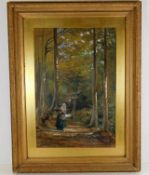 A gilt framed woodland scene indistinctly signed overall size 22" x 28.5"