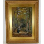 A gilt framed woodland scene indistinctly signed overall size 22" x 28.5"