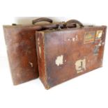 Two vintage leather suitcases largest measures app