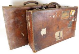 Two vintage leather suitcases largest measures app