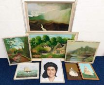 Nine framed paintings by local artist Harold Muchm