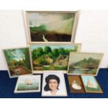 Nine framed paintings by local artist Harold Muchm