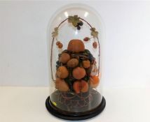 Wax fruit display under dome approx 20" high