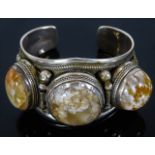 A silver bangle set with agate approx. 122g