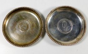 Two silver trinket dishes with coin centres 1917 o