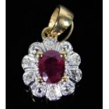 A 9ct gold pendant set with diamond & ruby 1g