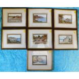 Seven framed postcards depicting South Devon postc