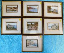 Seven framed postcards depicting South Devon postc