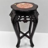 An Oriental hardwood table with marble insert 24in