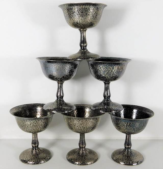 Six silver soldered 18% nickel goblets with hammer