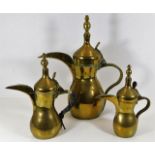 Three brass Islamic kettles