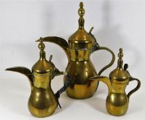 Three brass Islamic kettles