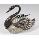 A swan ornament with silver fittings 3.75in H