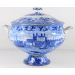A 19thC. Spode style blue & white tureen depicting