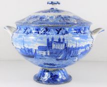 A 19thC. Spode style blue & white tureen depicting