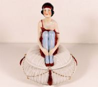 An art deco porcelain figurative pot & cover 9in H