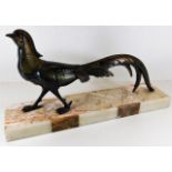 An art deco spelter pheasant on marble base 19.5in
