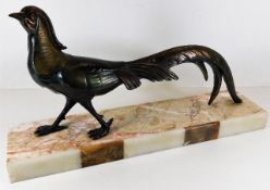 An art deco spelter pheasant on marble base 19.5in
