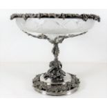 A frosted glass tazza mounted with silver plated d