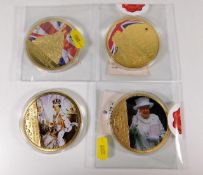 Four large commemorative gold plated proof medals