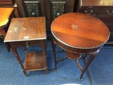 A small drop leaf occasional table with draw and shelf under 30in H twinned with an Edwardian circul