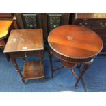 A small drop leaf occasional table with draw and shelf under 30in H twinned with an Edwardian circul