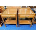 A pair of mahogany bedside tables with drawer & sh