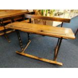 A twin Victorian cast iron & oak school desk 48in