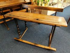 A twin Victorian cast iron & oak school desk 48in