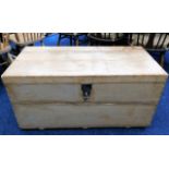 An antique stripped wood trunk 39.5in W x 19.5in D