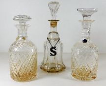 Two Stuart cut glass decanters & one other, talles