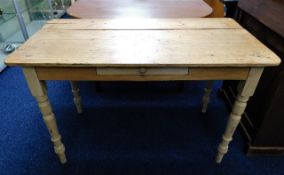 A small antique pine farmhouse table with drawer 4