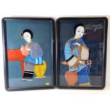 A pair of framed Chinese glass paintings 22in x 15