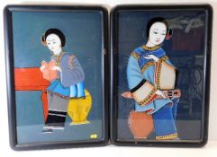 A pair of framed Chinese glass paintings 22in x 15