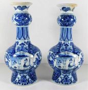 A pair of hand decorated 19thC. Chinese style blue